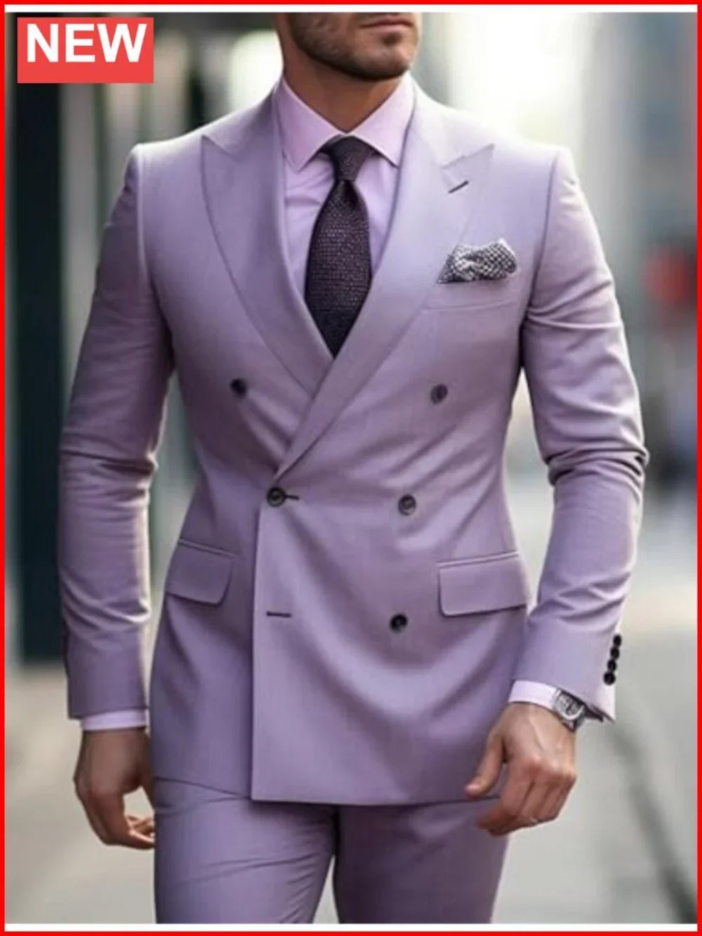 Men's 2 Piece Double Breasted Suit Set Slim Fit Blazer & Pants Formal
